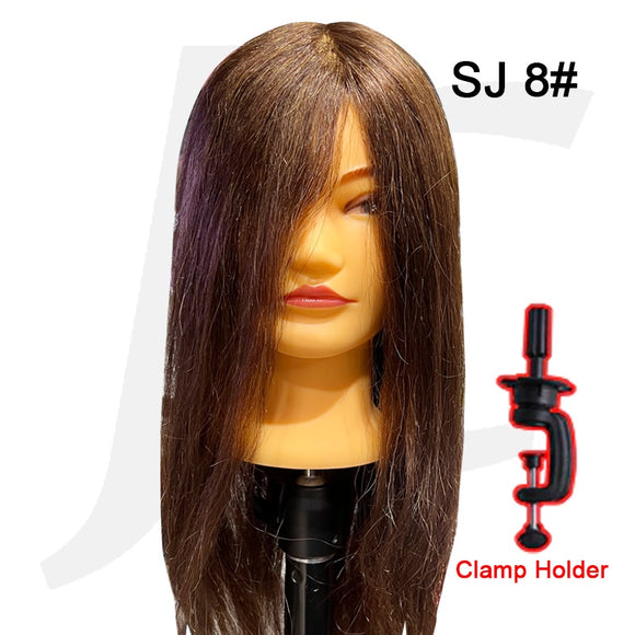 Female Mannequin Doll Head L8 SJ 8# 100% Premium Real Human Hair Brown Clamp Holder Included J17SJ8