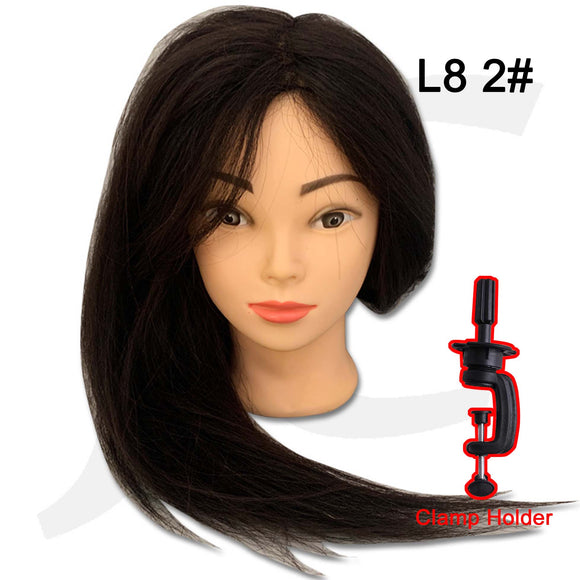 Female Mannequin Doll Head L8 2# 100% Real Human Hair Black Clamp Holder Included J17L82