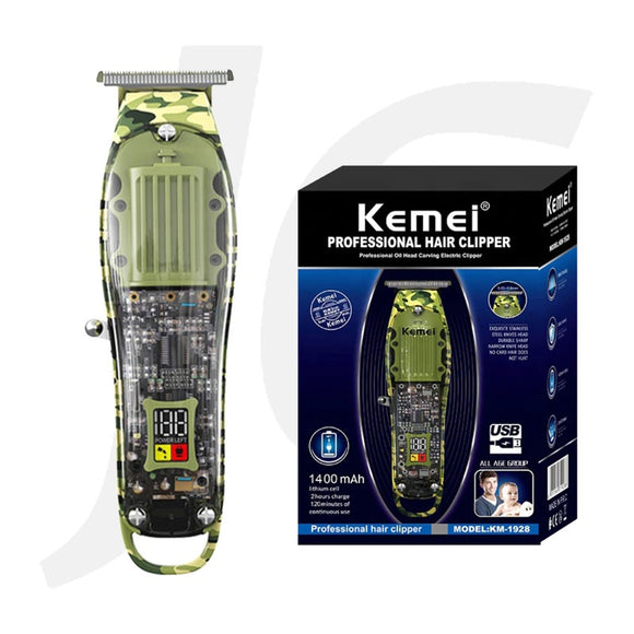 [USB Charger Not Included] KEMEI Professional Hair Clipper Transparent Green KM-1928 J31PHT
