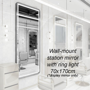 [Wall Mount Service Not Included] Wall-mount Station Mirror With Ring Light Rectangular Silver 70x170cm J34LAS