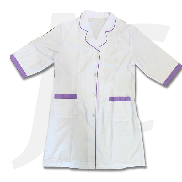 Beautician Dress White Purple Uniform M L XL XXL Available J26WPU