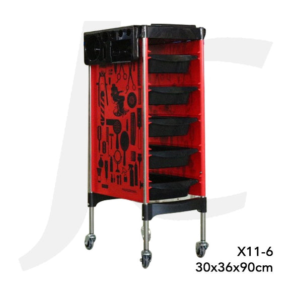 Hairdressing Trolley ABS Stainless With Flip Wings 30x36x90cm X11-6 Red J34WPT