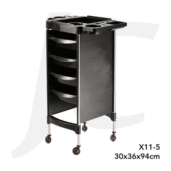 Hairdressing Trolley ABS Stainless With Flip Wings 30x36x94cm X11-5 Black J34GWP