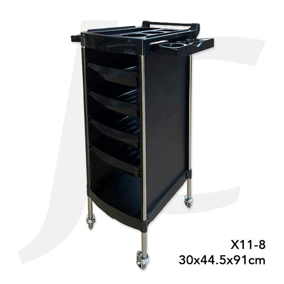 Hairdressing Trolley ABS Stainless With Drawer Wings 30x44.5x91cm X11-8 Black J34MPH