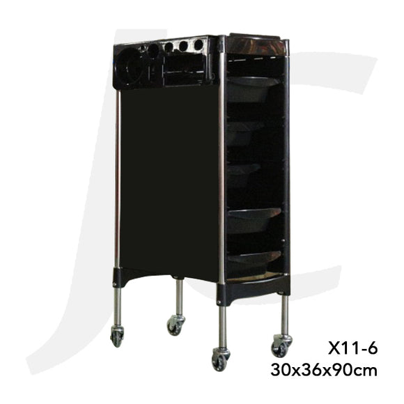 Hairdressing Trolley ABS Stainless With Flip Wings 30x36x90cm X11-6 Black J34PNG