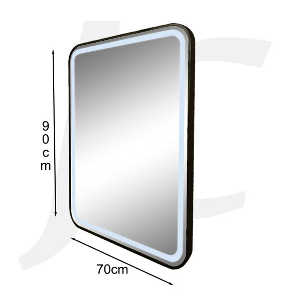 [Wall Mount Service Not Included] Wall-mount Station Mirror With Ring Light Rectangular Black 70x90cm  J34BLR