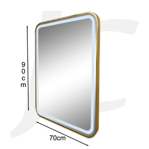 [Wall Mount Service Not Included] Wall-mount Station Mirror With Ring Light Rectangular Gold 70x90cm J34RGL