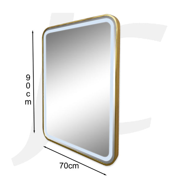 [Wall Mount Service Not Included] Wall-mount Station Mirror With Ring Light Rectangular Gold 70x90cm J34RGL