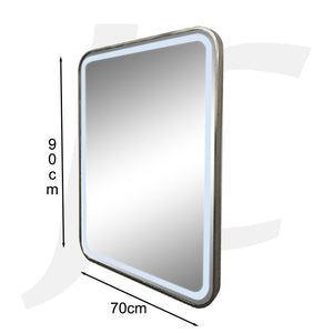 [Wall Mount Service Not Included] Wall-mount Station Mirror With Ring Light Rectangular Silver 70x90cm J34RSS