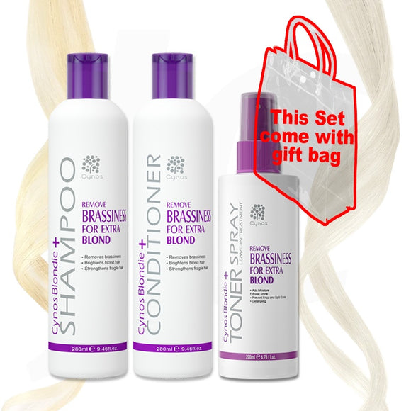Cynos Blondie+ Purple Shampoo Conditioner Leave-in Treatment Set with Gift Bag 280+280+200ml J14CPL*