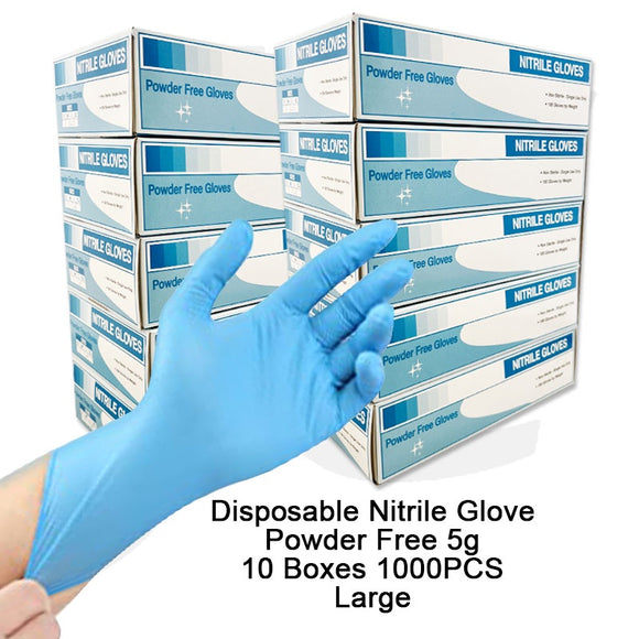 Disposable Gloves Blue Nitrile Powder Free 5g 10BOXES(1000PCS) Large J21GTL