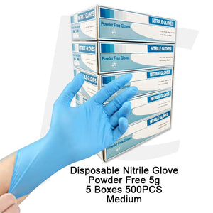 Disposable Gloves Blue Nitrile Powder Free 5g 5BOXES(500PCS) Medium J21GWM