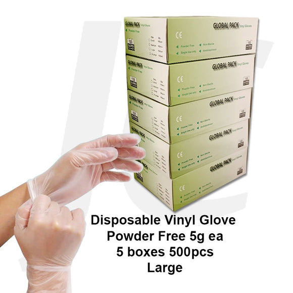 Disposable Gloves Clear Vinyl Powder Free 5g 5BOXES 500PCS Large J21G5L