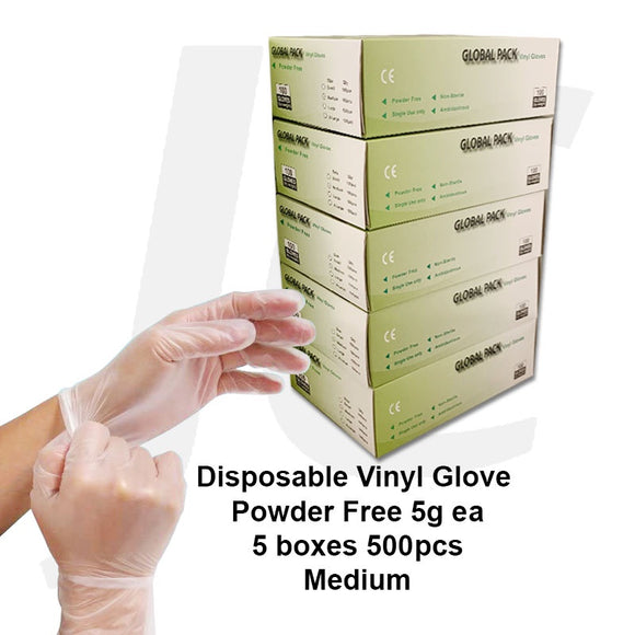Disposable Gloves Clear Vinyl Powder Free 5g 5BOXES 500PCS Medium J21G5M