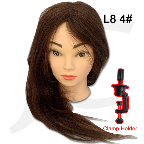 Female Mannequin Doll Head L8 4# 100% Real Human Hair Brown Clamp Holder Included J17L84