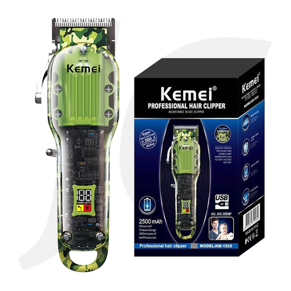 [USB Charger Not Included] KEMEI Hair Clipper Transparent Green KM-1926 J31KTG