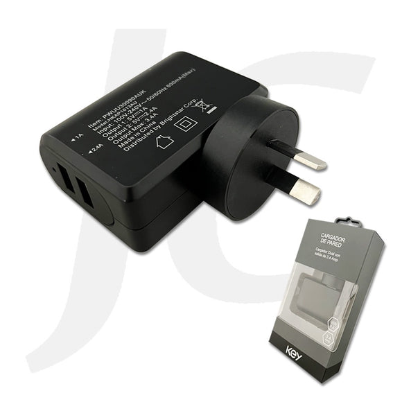 Key USB Charger Dual Port 1A 2.4A J39KU2