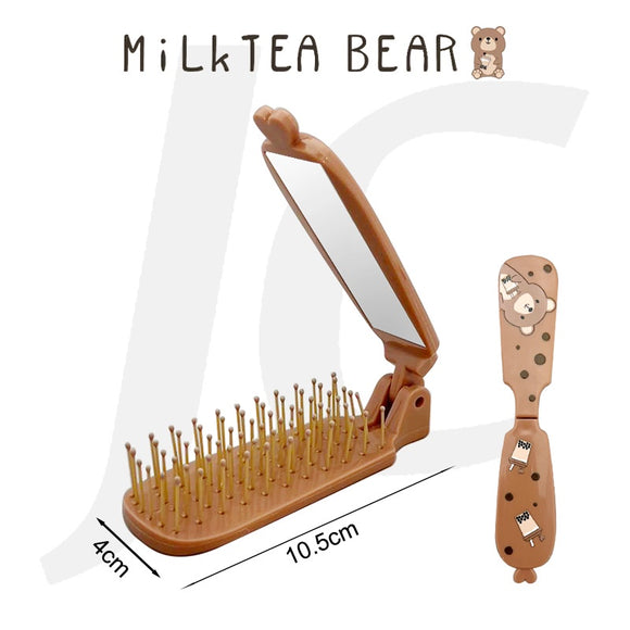 Milktea Bear Foldable Comb Mirror 4x10.5cm UV3010 J24CRD