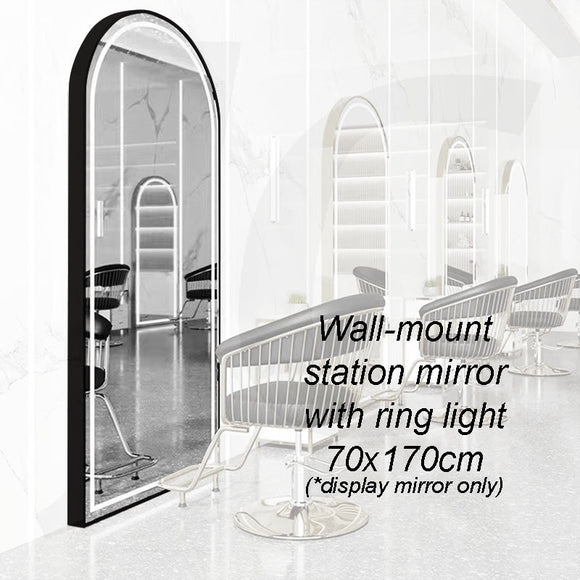 [Wall Mount Service Not Included] Wall-mount Station Mirror With Ring Light Door Shape Black 70x170cm J34BLD