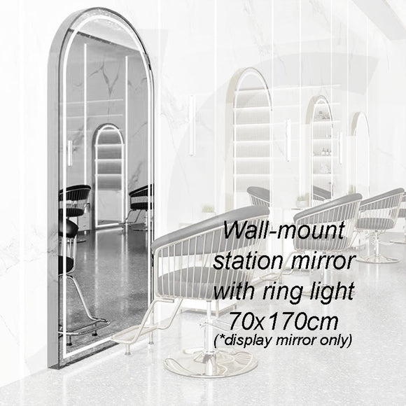 [Wall Mount Service Not Included] Wall-mount Station Mirror With Ring Light Door Shape Silver 70x170cm J34SSD