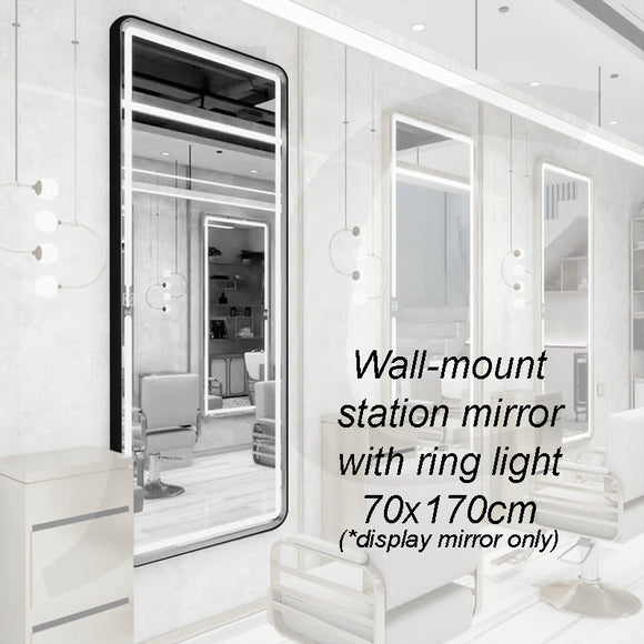 [Wall Mount Service Not Included] Wall-mount Station Mirror With Ring Light Rectangular Black 70x170cm J34BRL