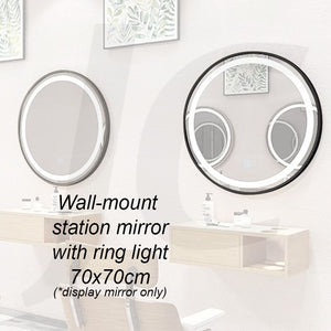 [Wall Mount Service Not Included] Wall-mount Station Mirror With Ring Light Round Black 70x70cm J34RLB