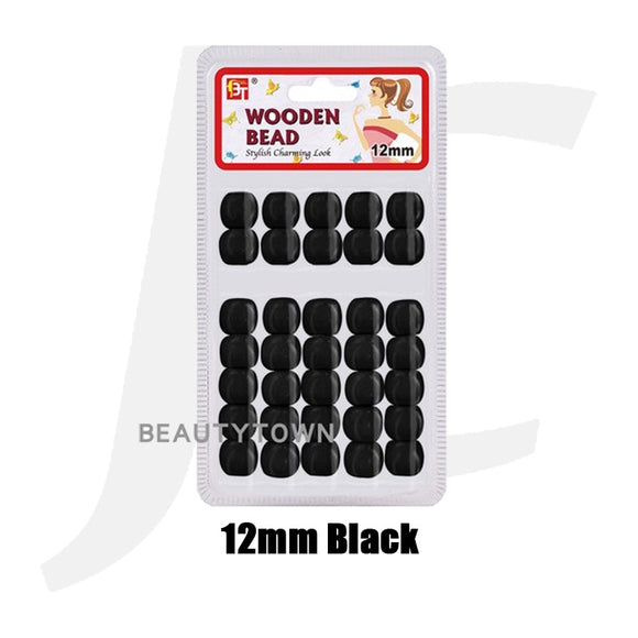 Beauty Town Wooden Braiding Beads 12mm Black J17BK2
