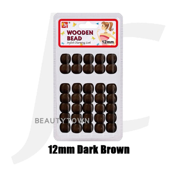 Beauty Town Wooden Braiding Beads 12mm Dark Brown J17BR2