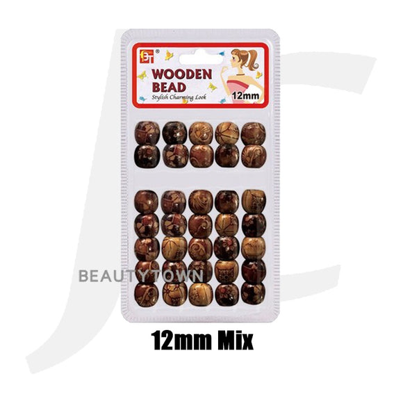 Beauty Town Wooden Braiding Beads 12mm Mix J17BM2