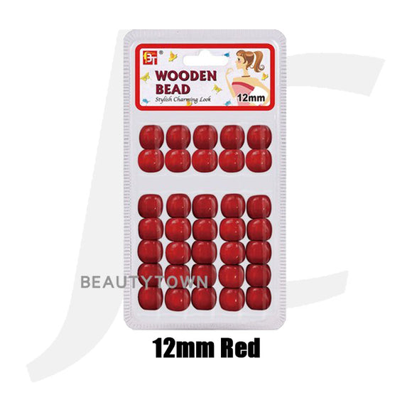 Beauty Town Wooden Braiding Beads 12mm Red J17RE2