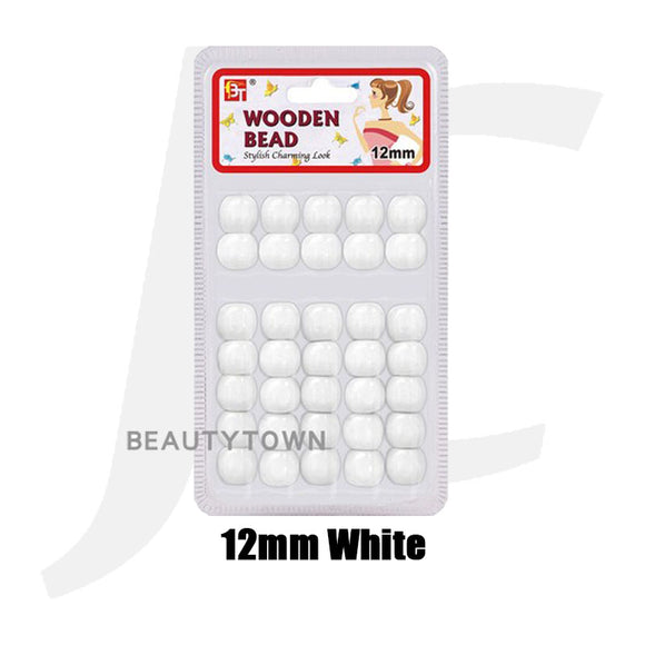 Beauty Town Wooden Braiding Beads 12mm White J17BW2