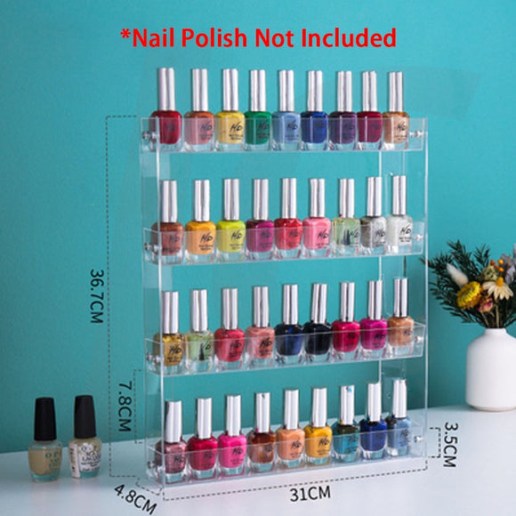 [Wall Mount Service Not Included] Wall Mount Transparent Plastic Nail Polish Display Shelf 4 Levels J35WDS