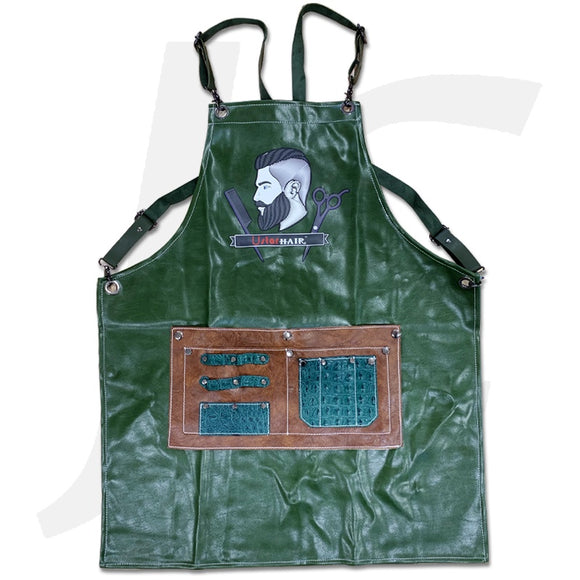 Premium Apron Real Leather Green With Barber Logo B8162-R J26RBR